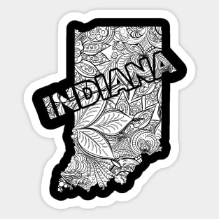 Mandala art map of Indiana with text in white Sticker